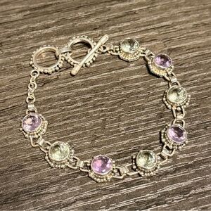 Vintage Suarti Bali BA Sterling Silver & Gemstone Amethyst 7.5” Womens Bracelet